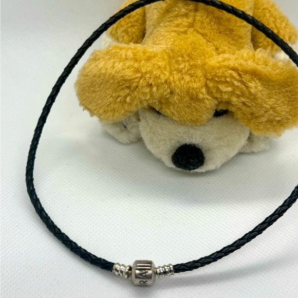 PANDORA VINTAGE BLACK BRAIDED LEATHER DOUBLE BRACELET BARREL CLASP 13 - Picture 1 of 6